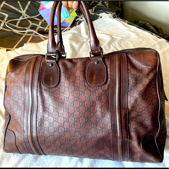 Gucci Guccissimma leather Weekender travel carry on duffel bag w/ lock key - Picture 1 of 12